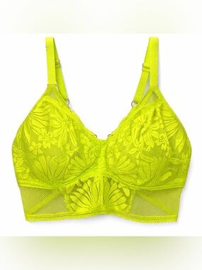 Aerie Neon Lace Longline Bralette XL Bold Mesh Floral
